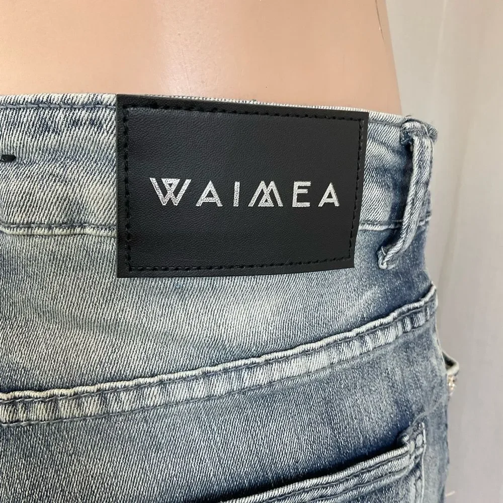 WAIMEA Skinny Fit Ripped Distressed Light Wash Streetwear Jeans 36X32